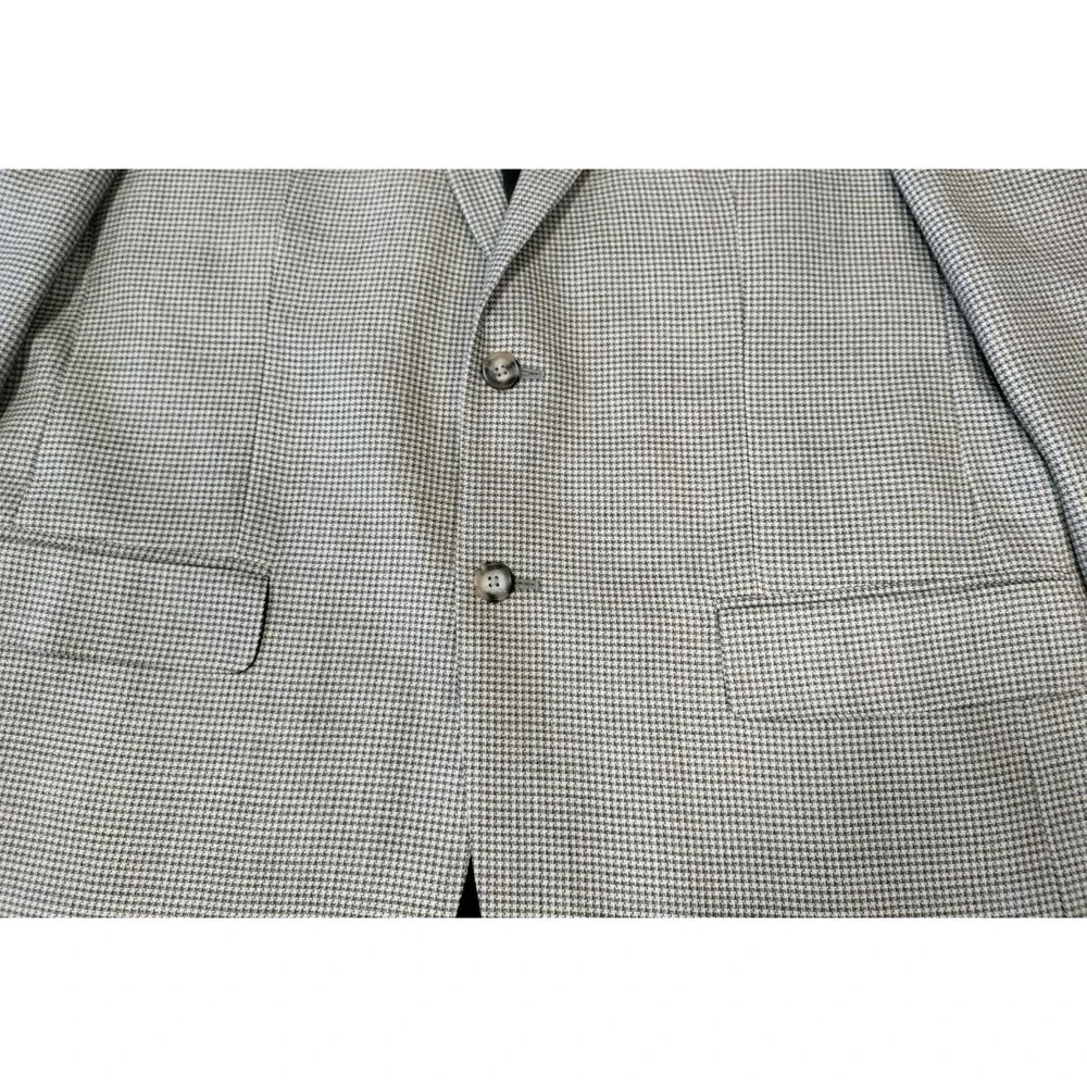 Jos. A. Bank Suit Jacket Blazer Mens 44R Beige Brown Houndstooth Silk Wool Blend